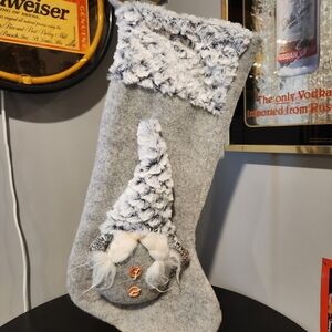 Gray and White Gnome Christmas Stocking